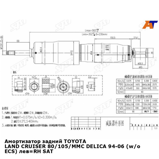 Амортизатор задний TOYOTA LAND CRUISER 80/105/MMC DELICA 94-06 (w/o ECS) лев=RH SAT